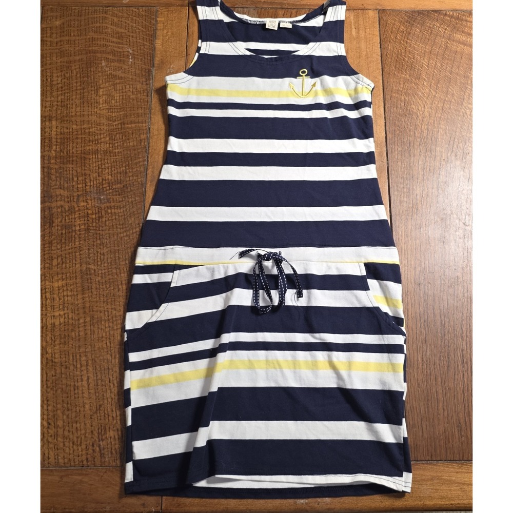 Beach by Exist Women Sleeveless Dress Size Small Beach Blue White Yellow Anchor